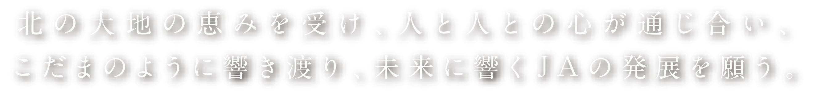 北の大地の恵みを受け、人と人との心が通じ合い、こだまのように響き渡り、未来に響くJAの発展を願う